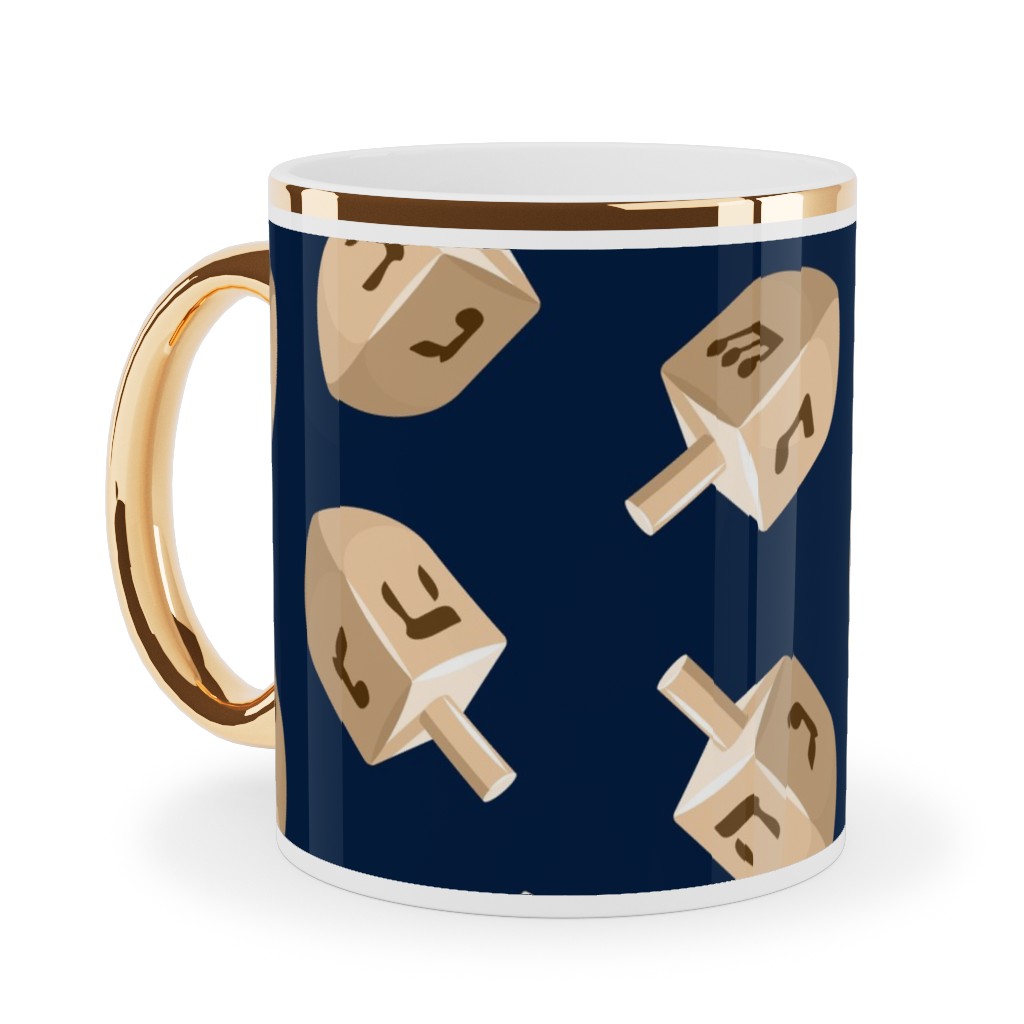 Dreidels Ceramic Mug, Gold Handle, , 11oz, Blue, Park Night