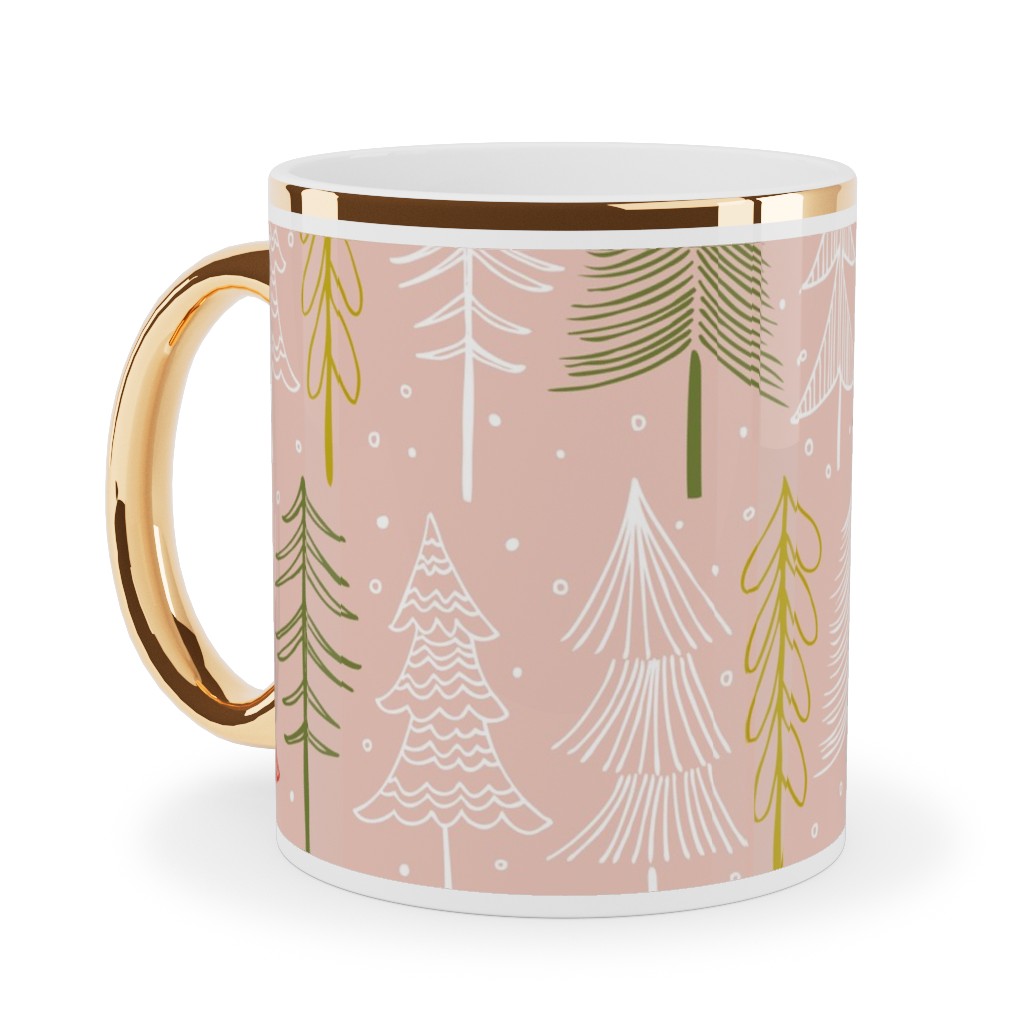 Oh' Christmas Tree Ceramic Mug, Gold Handle, , 11oz, Pink, Sand