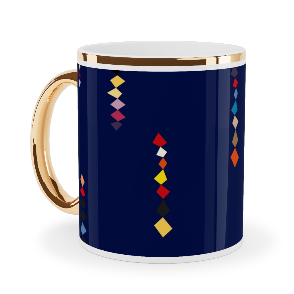 Square Color - Blue Ceramic Mug, Gold Handle, , 11oz, Blue, True Blue