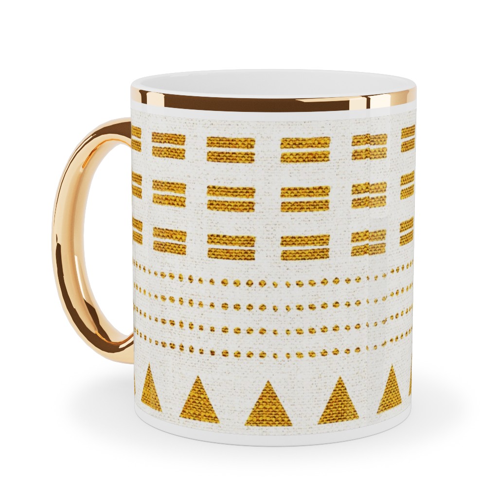 North Boho Stripe - Yellow Ceramic Mug, Gold Handle, , 11oz, Yellow, Classic Yellow