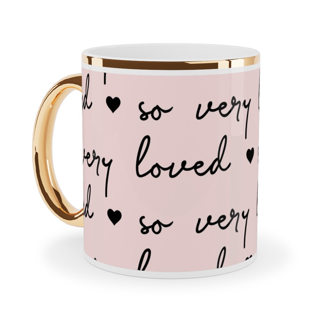 so Very Loved - Pink and Black Ceramic Mug, Gold Handle, , 11oz, Pink, Bright Pink