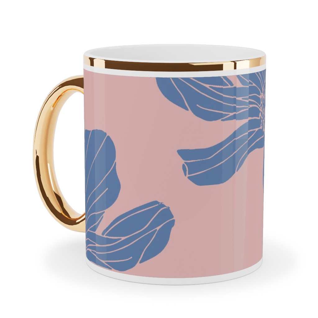 Poppies Ceramic Mug, Gold Handle, , 11oz, Pink, Bright Pink