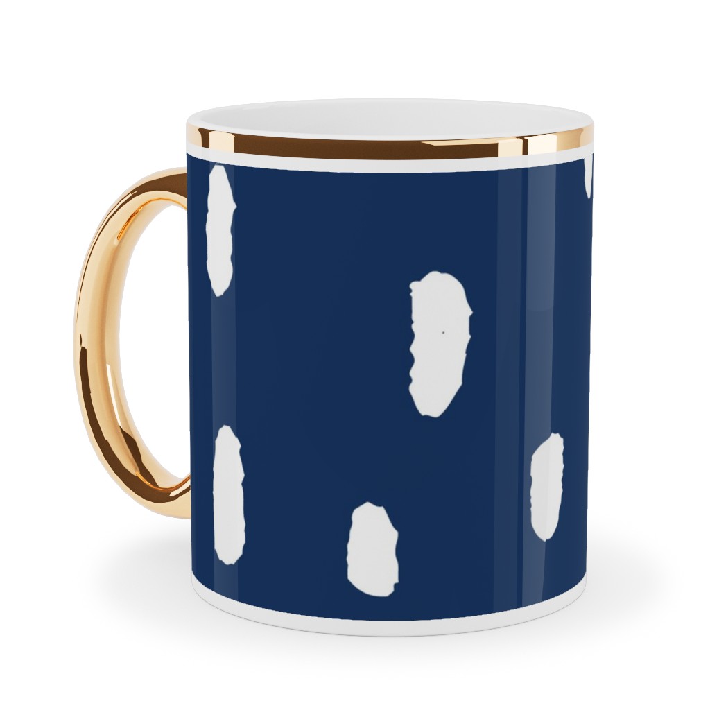 Confetti Dot - Night Ceramic Mug, Gold Handle, , 11oz, Blue, True Blue