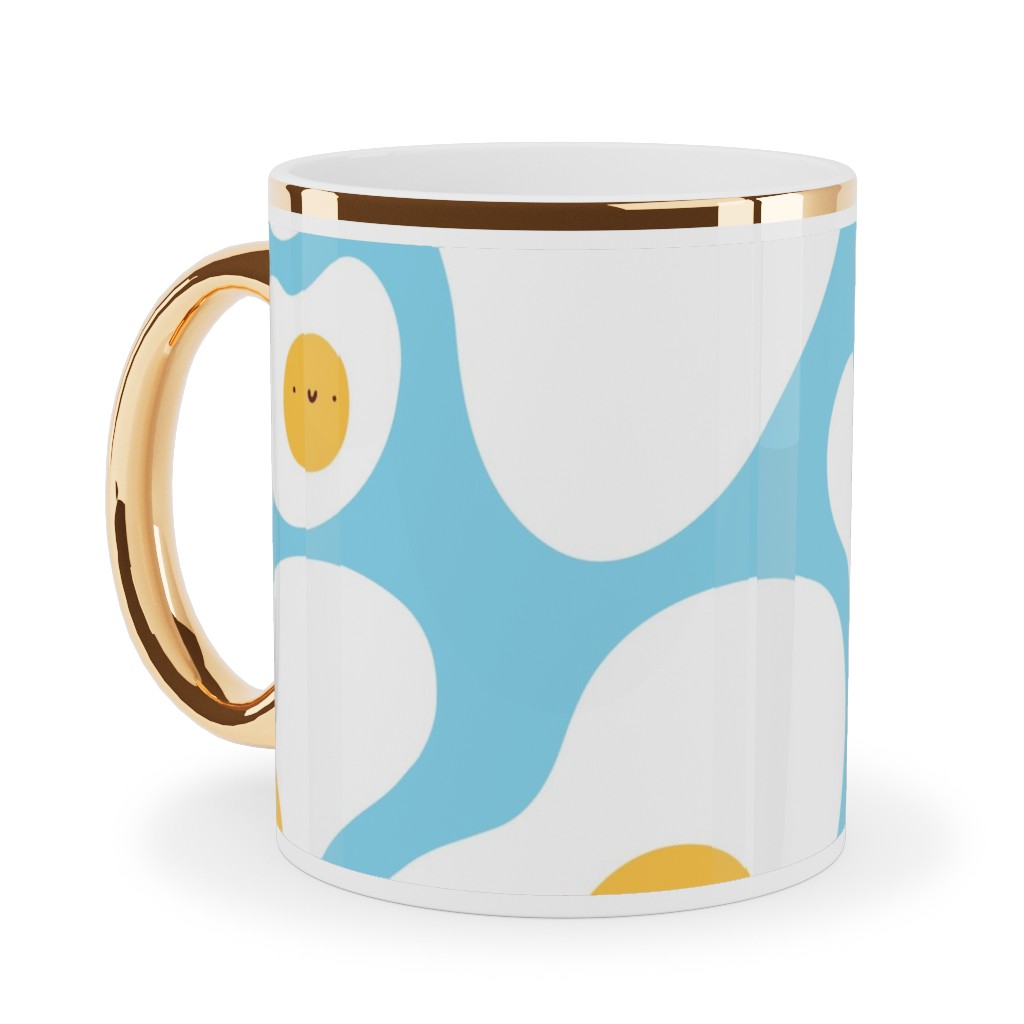 Cute Fried Eggs - Blue Ceramic Mug, Gold Handle, , 11oz, Blue, True Blue