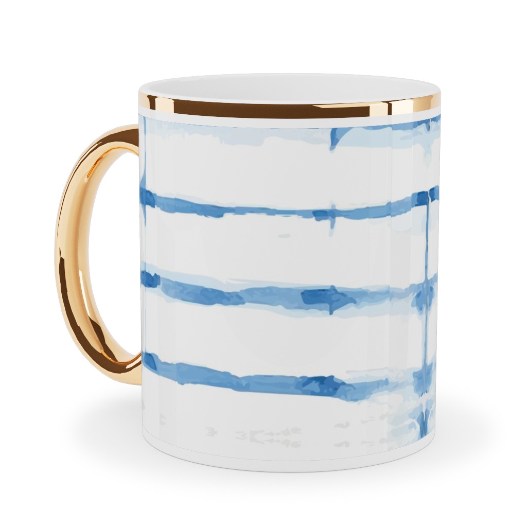 Shibori - Blue Ceramic Mug, Gold Handle, , 11oz, Blue, True Blue
