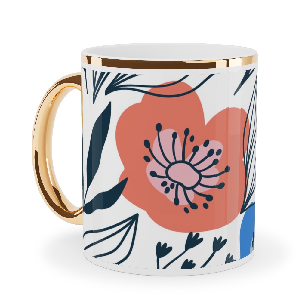 Colorful Flowers - Multi Ceramic Mug, Gold Handle, , 11oz, Multicolor