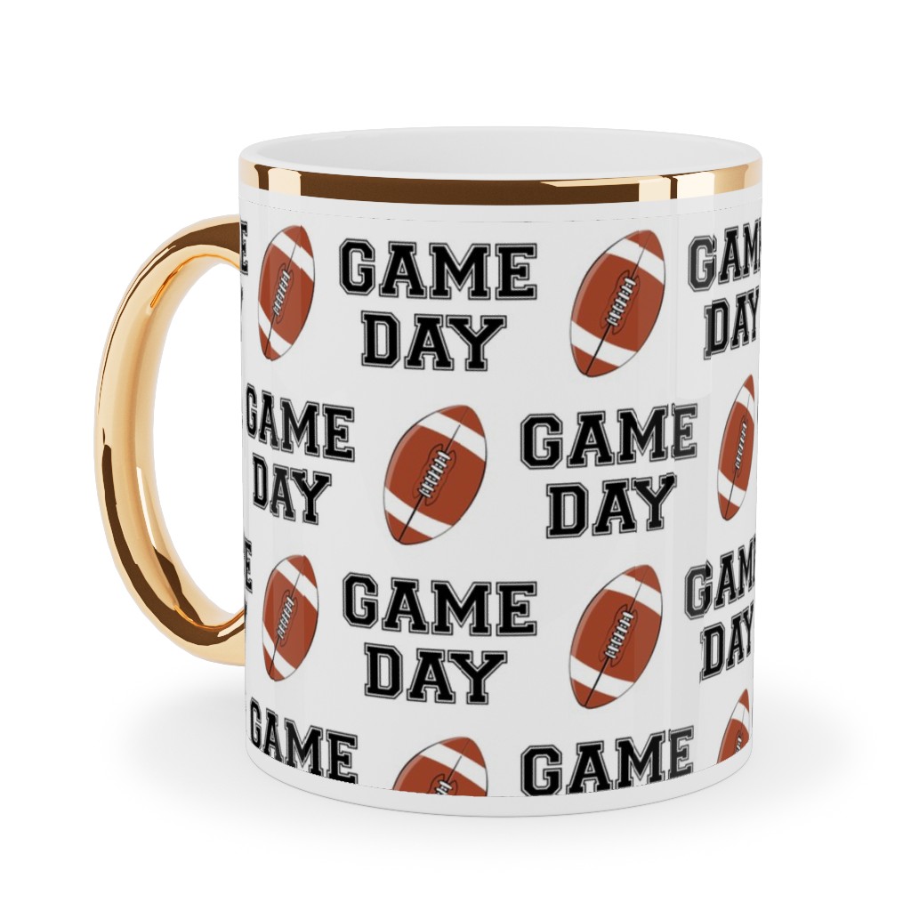 Game Day - College Football - Black and White Ceramic Mug, Gold Handle,  , 11oz, Brown