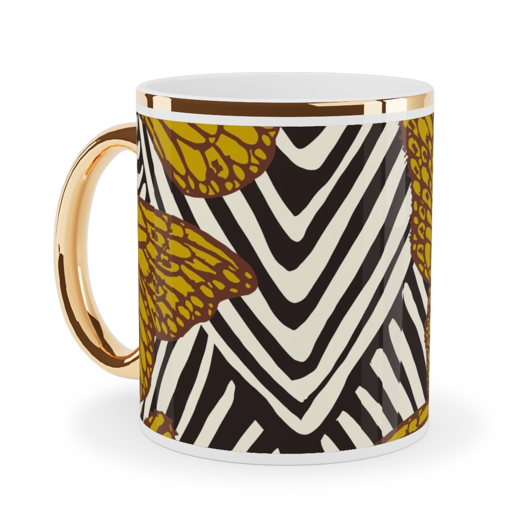 Enchanted Butterfly - Gold Ceramic Mug, Gold Handle,  , 11oz, Yellow