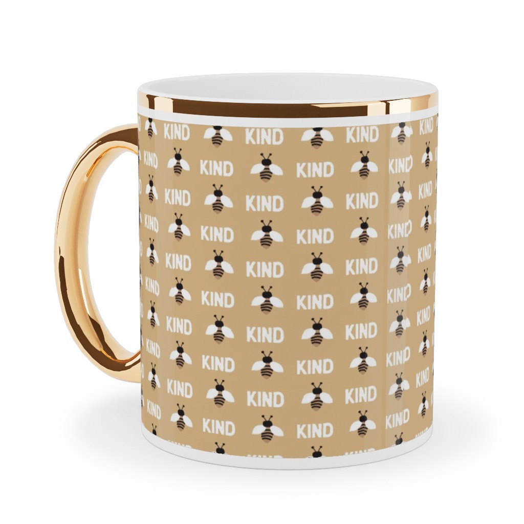 Bee Kind - Yellow Ceramic Mug, Gold Handle,  , 11oz, Yellow