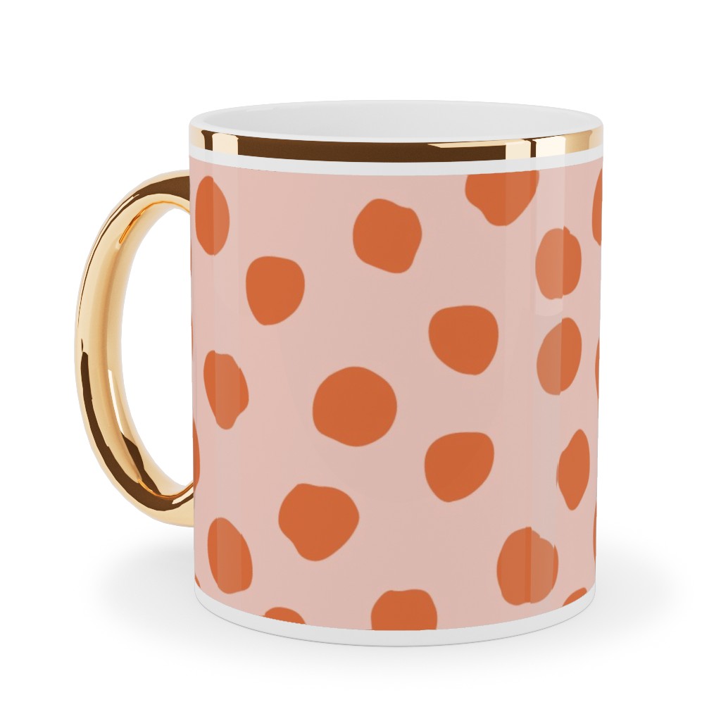 Dotty - Pink and Orange Ceramic Mug, Gold Handle, , 11oz, Pink, Bright Pink