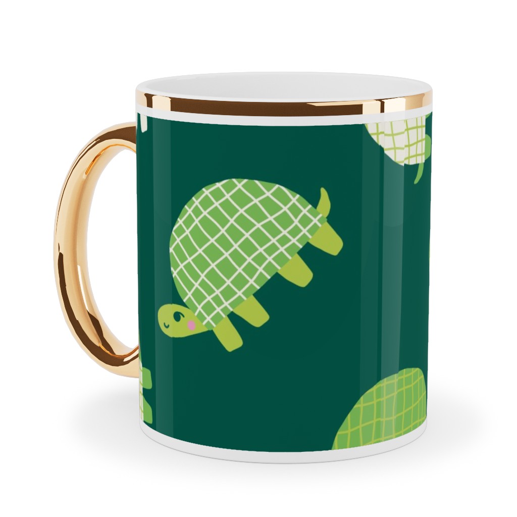 Turtles - Green Ceramic Mug, Gold Handle,  , 11oz, Green