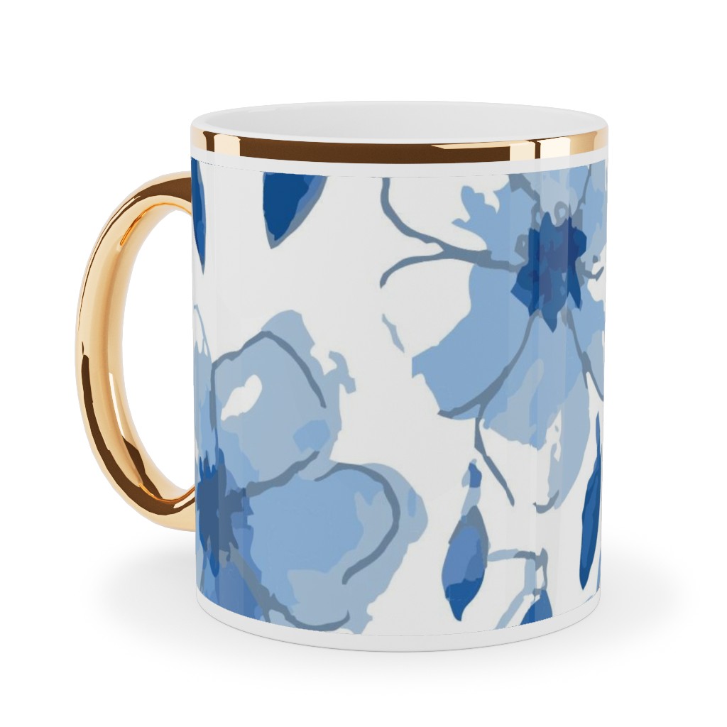 the Flow of the Garden - Blue Ceramic Mug, Gold Handle, , 11oz, Blue, True Blue