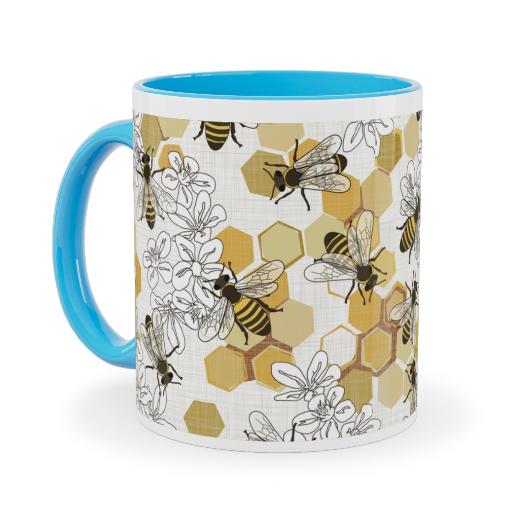 Save the Honey Bees - Yellow Ceramic Mug, Light Blue,  , 11oz, Yellow