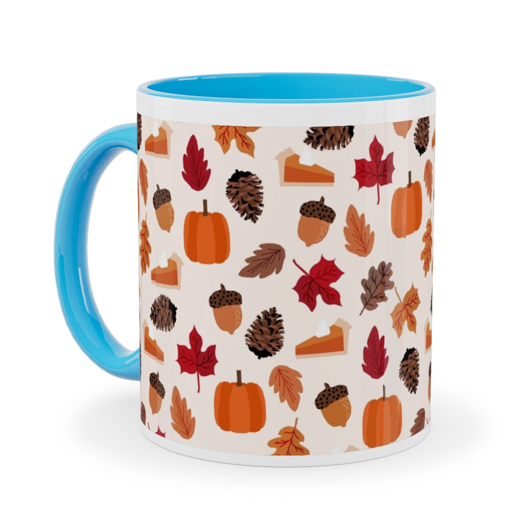 Autumn Leaves and Pumpkin Pie - Multi Ceramic Mug, Light Blue, , 11oz, Multicolor