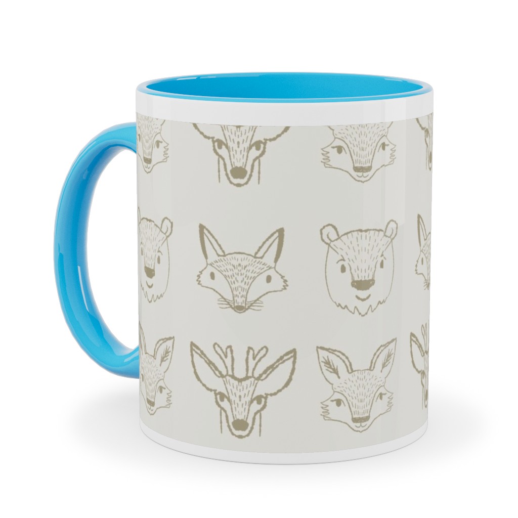 Forest Friends - Neutral Ceramic Mug, Light Blue, , 11oz, Beige, Pearl