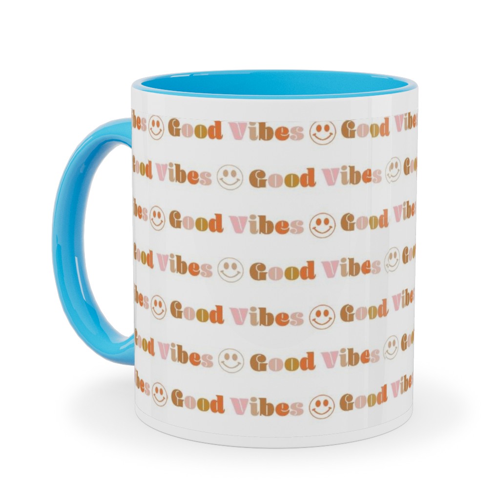 Large Pink and Orange Groovy Smiley Face Pattern - Retro Aesthetic Coffee  Mug