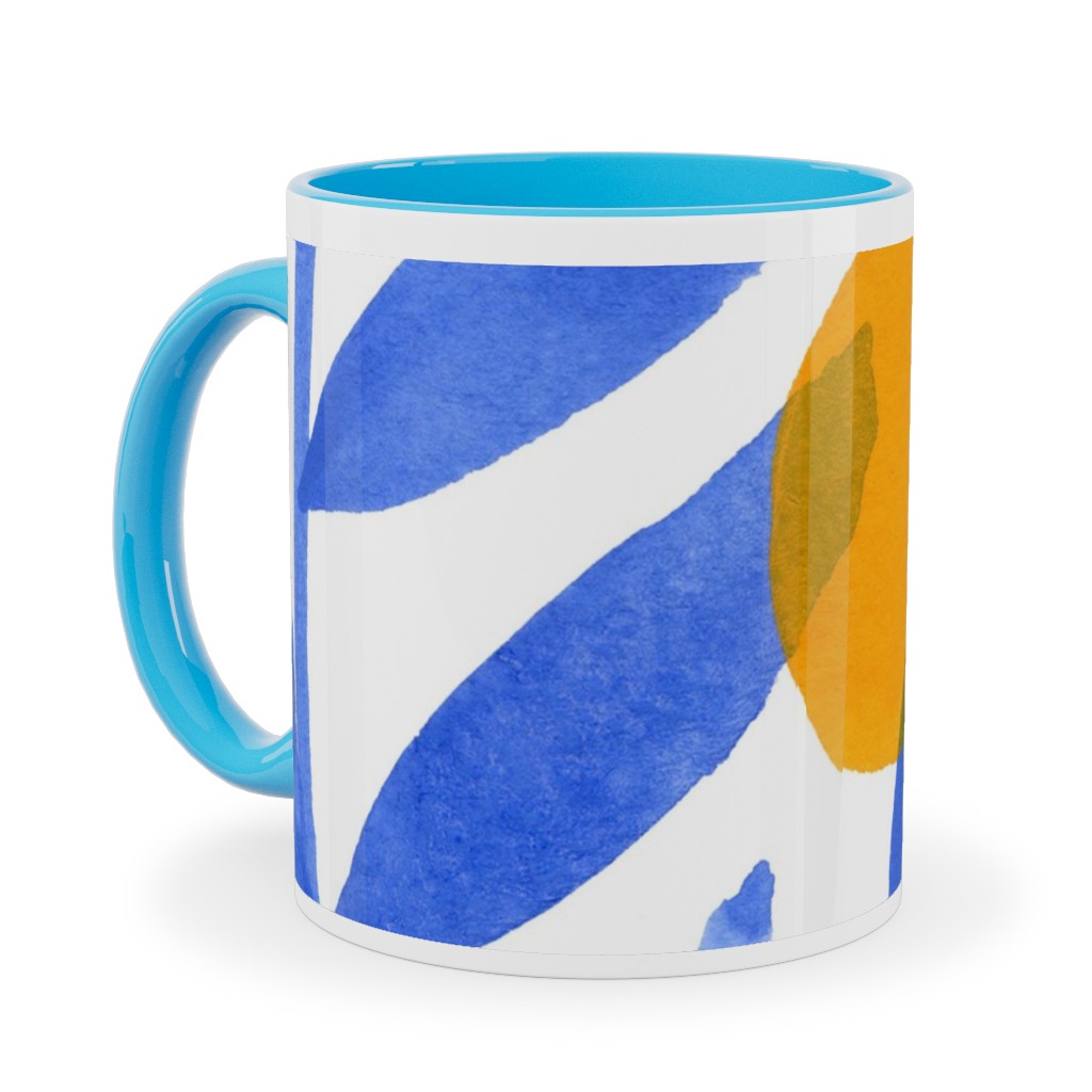 Modern Lemons Block - Blue and Orange Ceramic Mug, Light Blue,  , 11oz, Blue