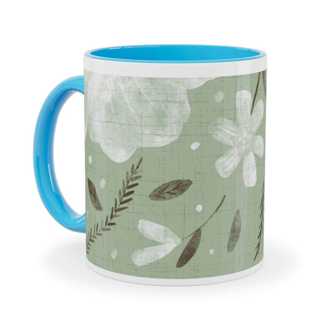 Charlotte Floral - Sage Ceramic Mug, Light Blue, , 11oz, Green, Classic Green