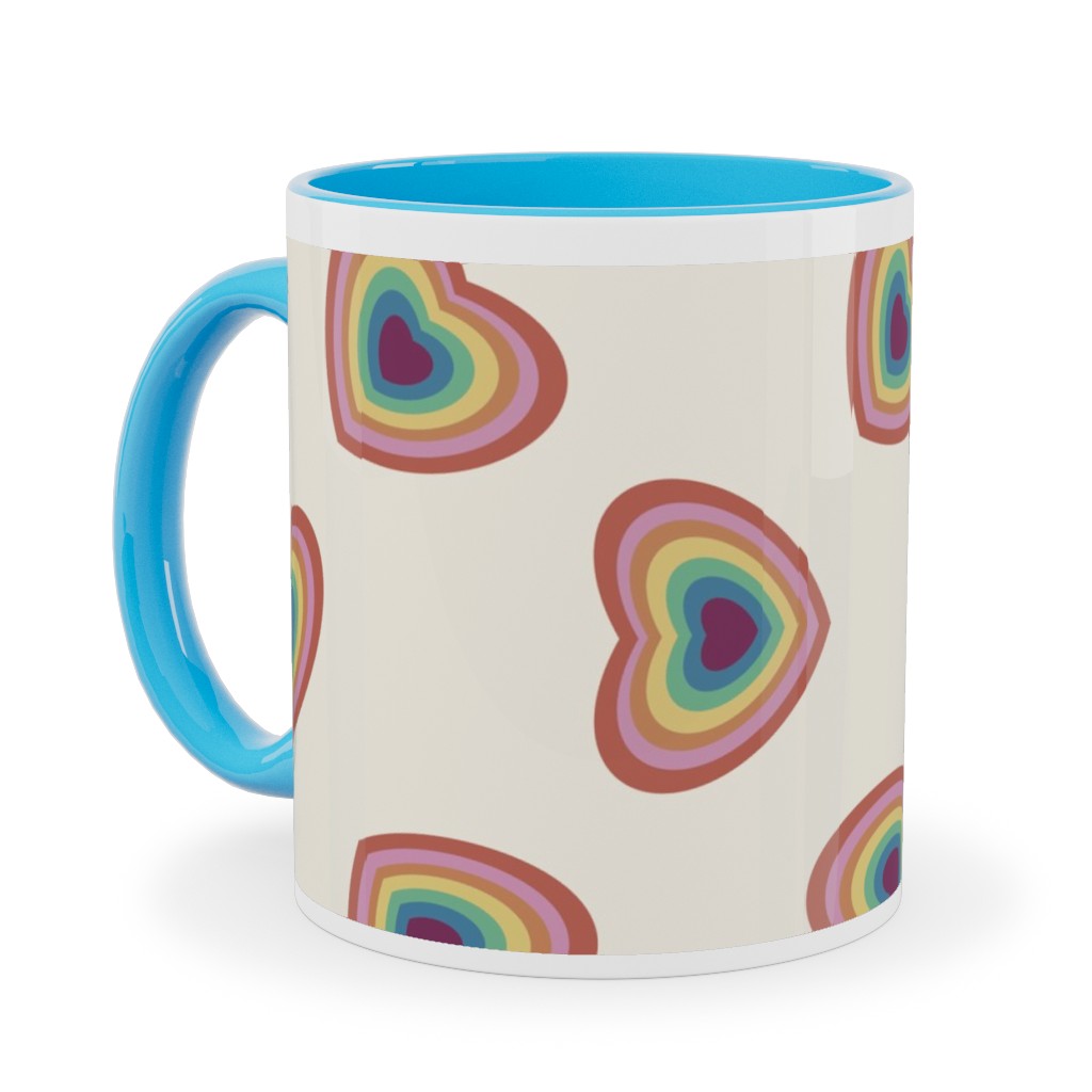 Pride Hearts - Rainbow 90s Hearts - Muted Ceramic Mug, Light Blue, , 11oz, Multicolor