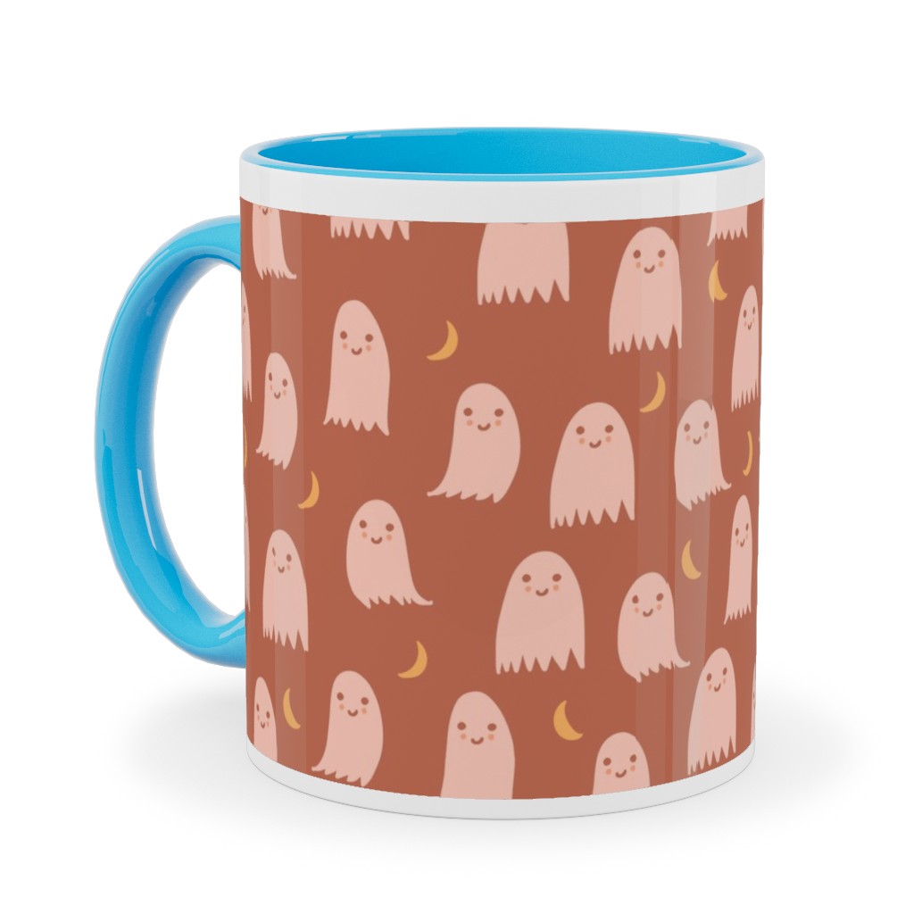 Cute Halloween Ghosts Ceramic Mug, Light Blue,  , 11oz, Pink