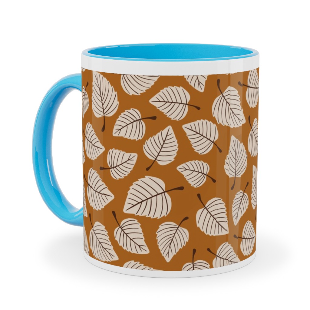 Falling Leaves - Terracotta Ceramic Mug, Light Blue,  , 11oz, Orange