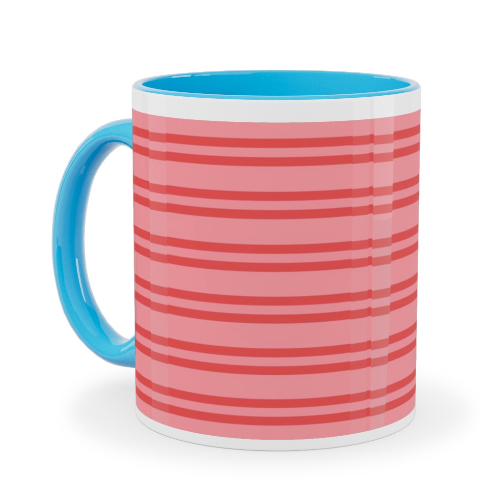 Joyful Stripes - Red and Pink Ceramic Mug, Light Blue, , 11oz, Pink, Bright Pink