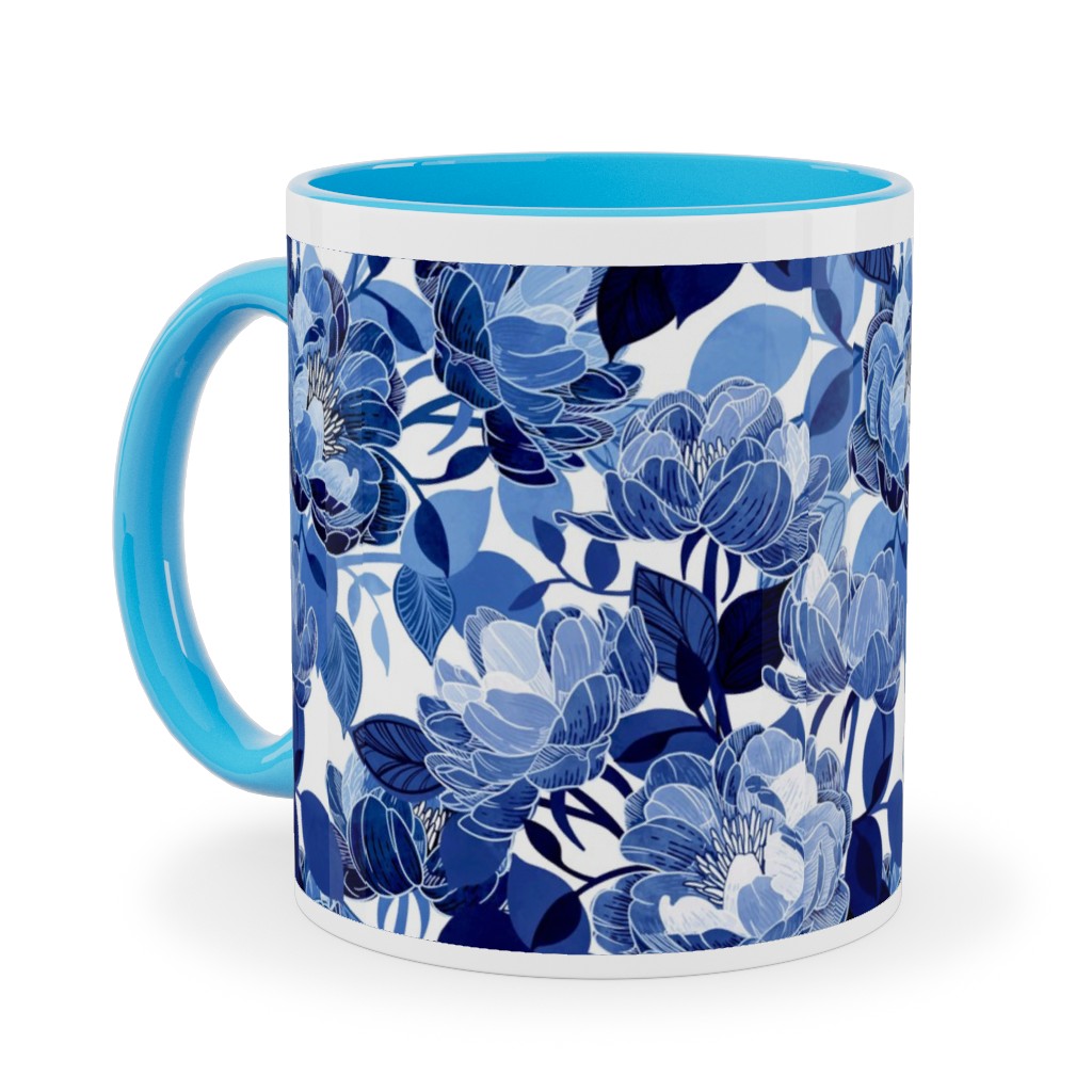 Chintz Peonies - Blue Ceramic Mug, Light Blue,  , 11oz, Blue