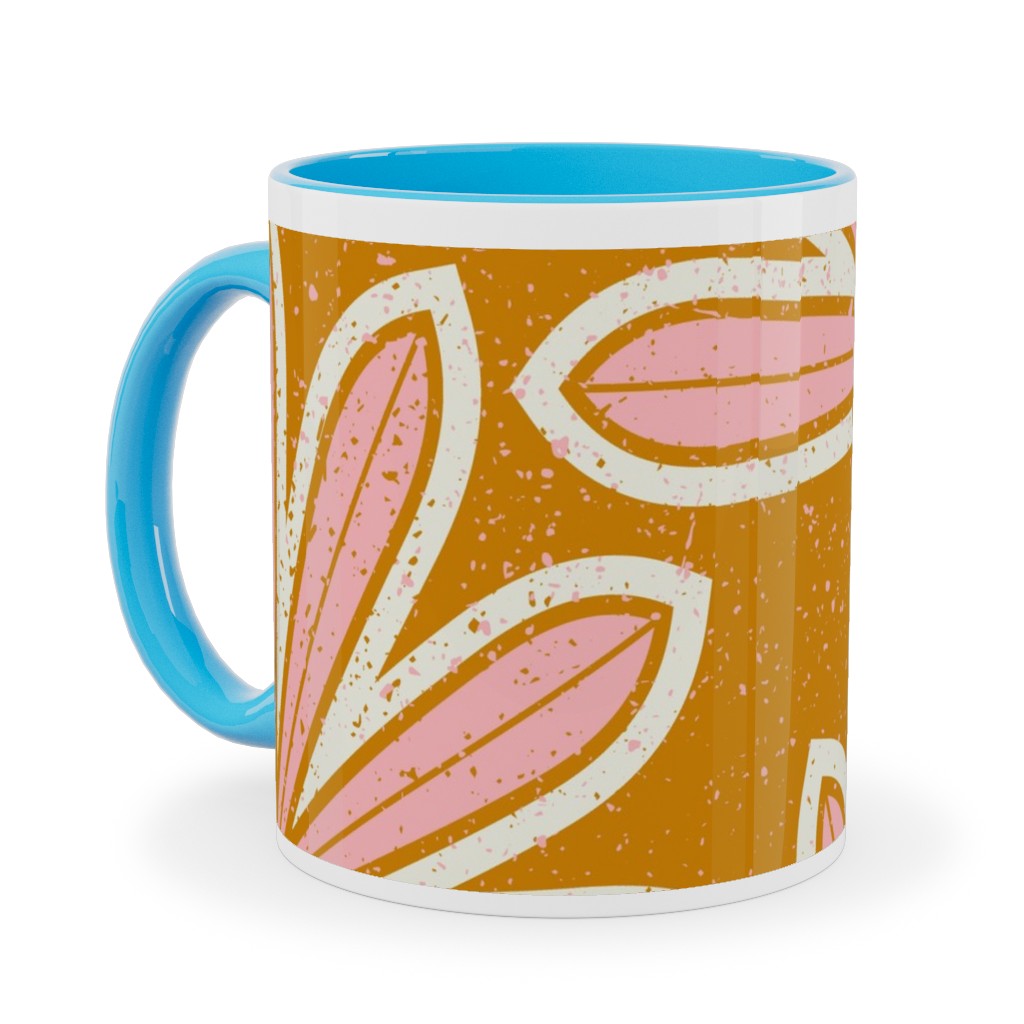 Mid Century Palm Leaf Ceramic Mug, Light Blue,  , 11oz, Pink