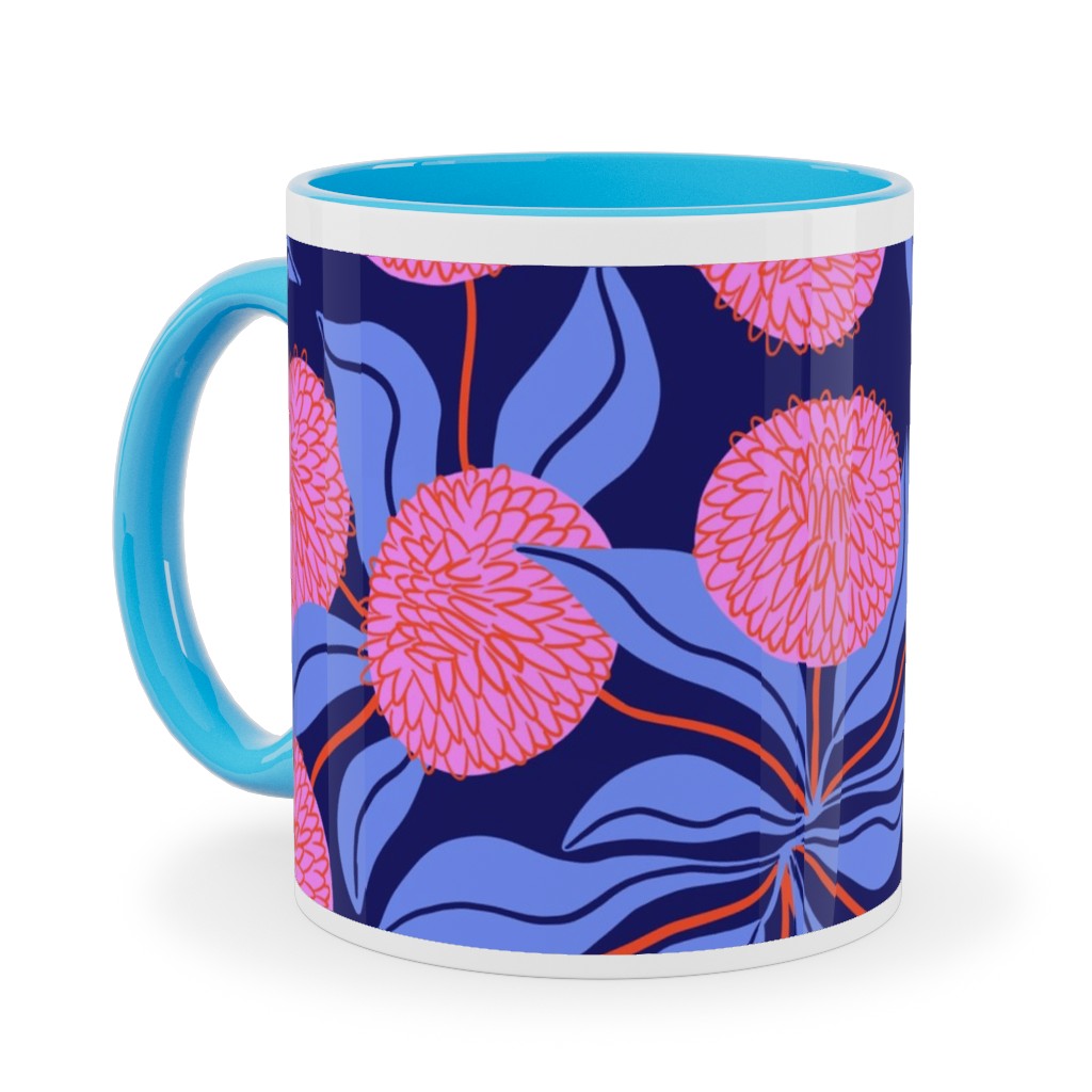 Marigold Pinwheels on Navy Ceramic Mug, Light Blue,  , 11oz, Multicolor
