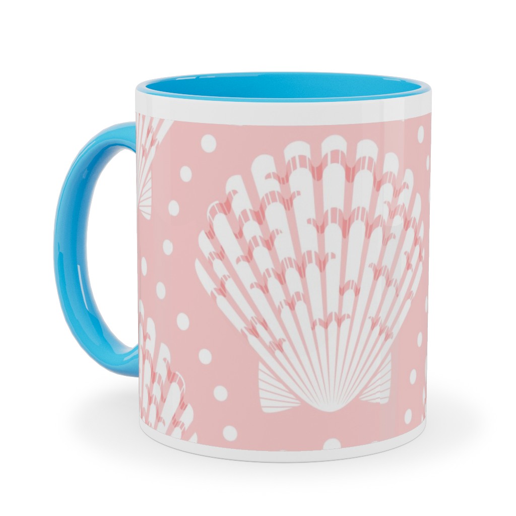 Pretty Scallop Shells - Pink Ceramic Mug, Light Blue, , 11oz, Pink, Bright Pink