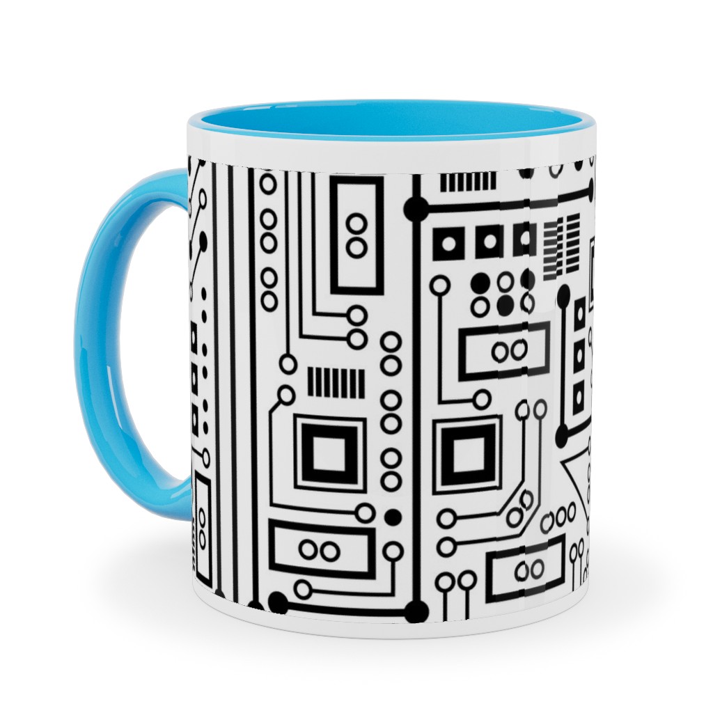 Short Circuits Ceramic Mug, Light Blue, , 11oz, White, White