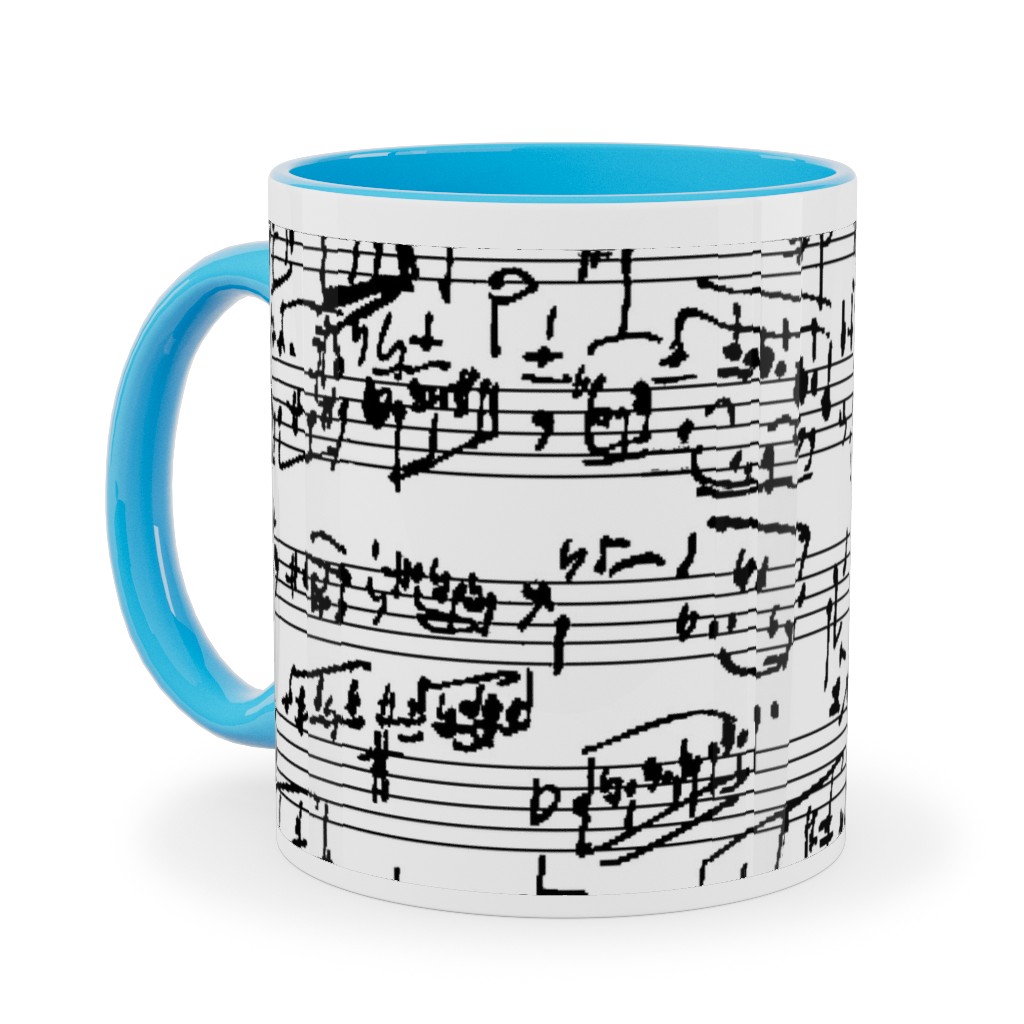 Handwritten Sheet Music Ceramic Mug, Light Blue, , 11oz, White, White