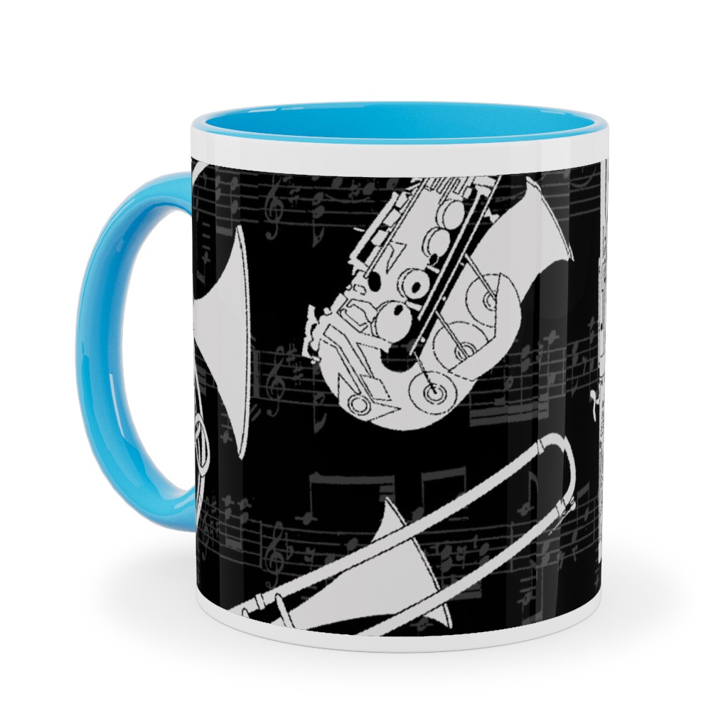Musical Instruments Ceramic Mug, Light Blue, , 11oz, Black, Black