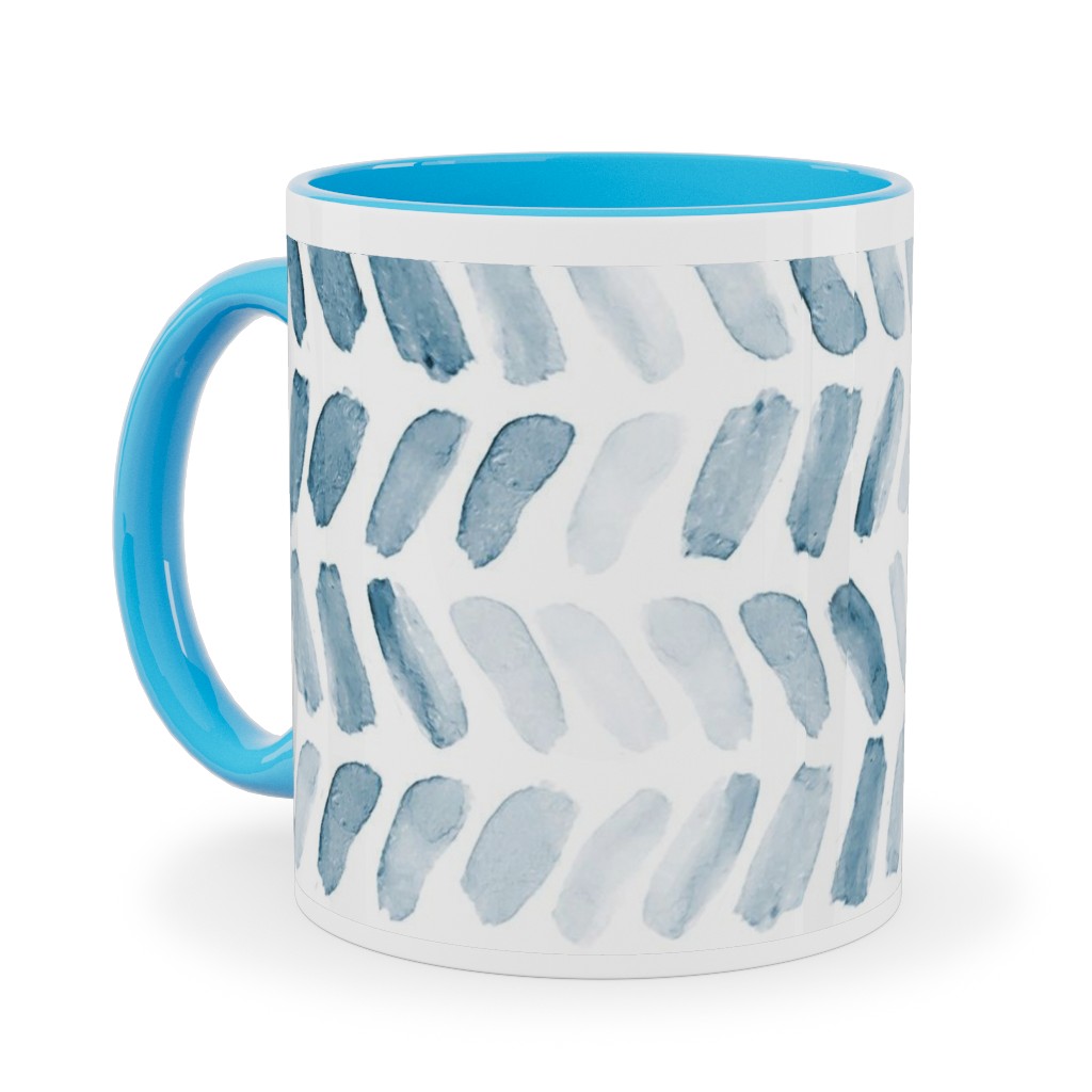 Watercolor Herringbone - Blue Ceramic Mug, Light Blue, , 11oz, Blue, True Blue