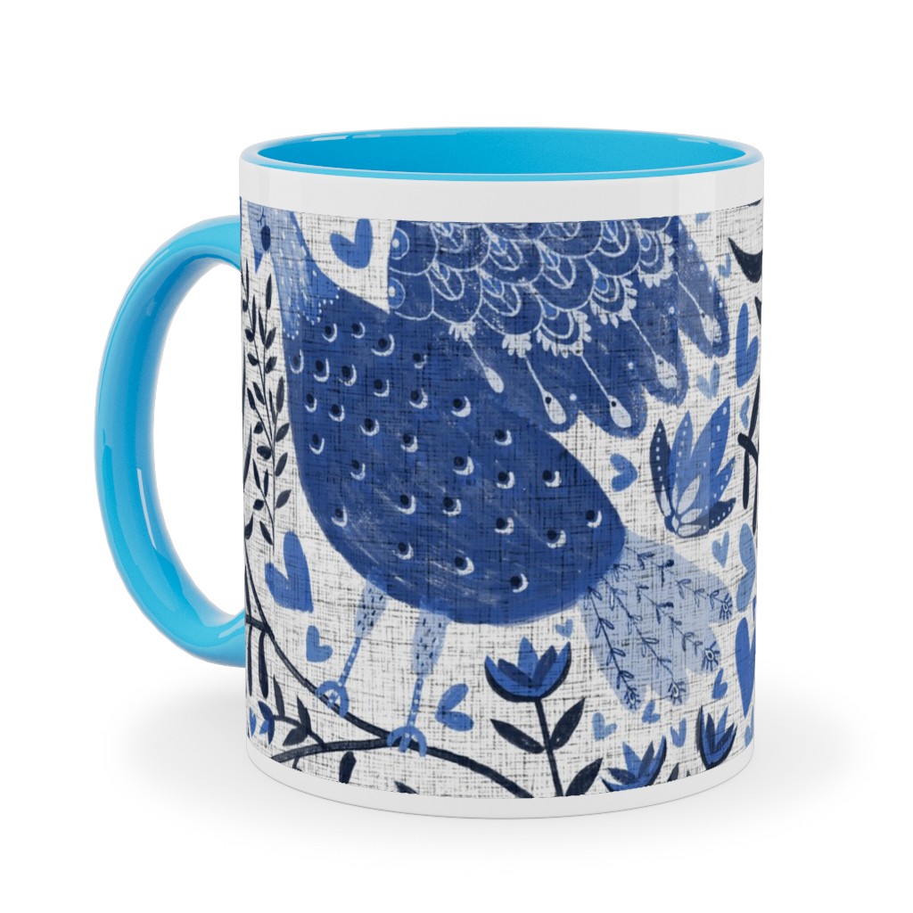 Scandinavian Birds - Indigo Blue Ceramic Mug, Light Blue, , 11oz, Blue, True Blue