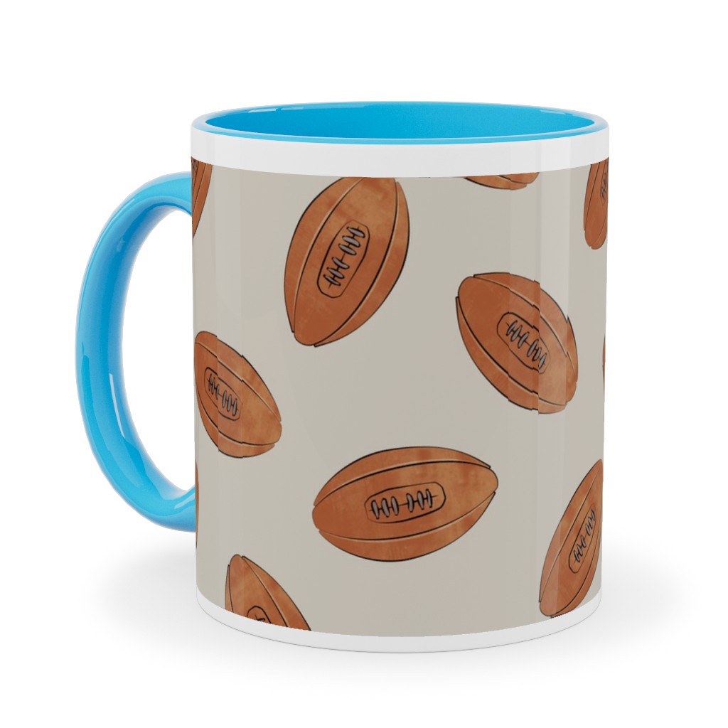 Vintage Football Ceramic Mug, Light Blue,  , 11oz, Brown