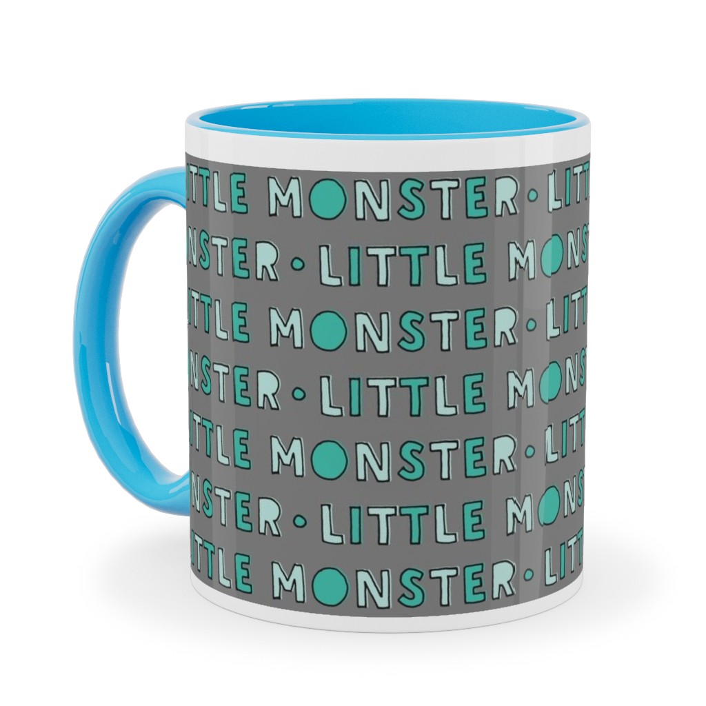 (Small Scale) Little Monster || Green on Grey Ceramic Mug, Light Blue, , 11oz, Green, Classic Green
