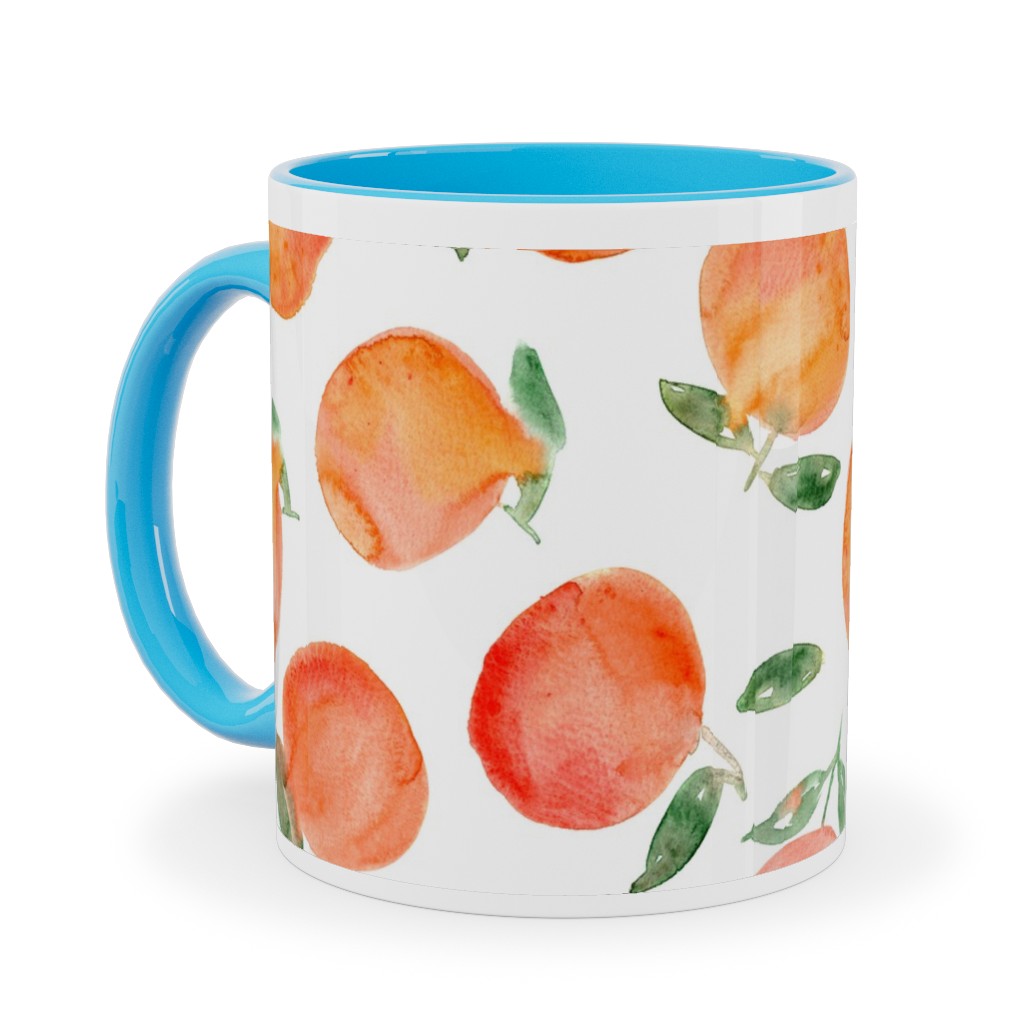 Watercolor Oranges - Orange Ceramic Mug, Light Blue,  , 11oz, Orange