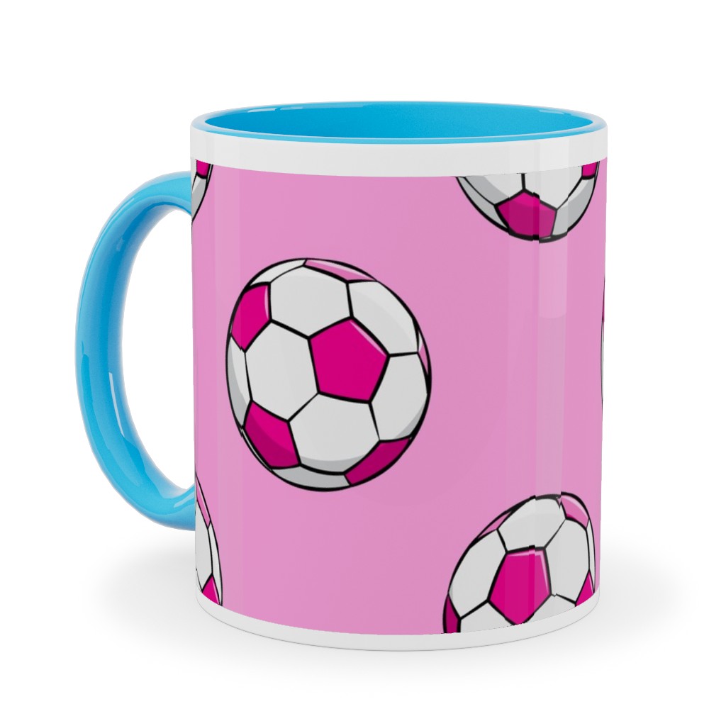 Soccer Balls Ceramic Mug, Light Blue, , 11oz, Pink, Begonia
