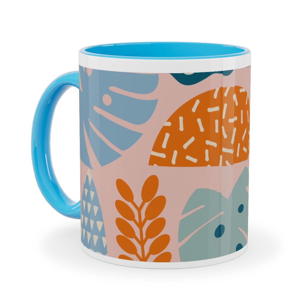 Retro Tropical Pattern Ceramic Mug, Light Blue, , 11oz, Multicolor, Alpaca