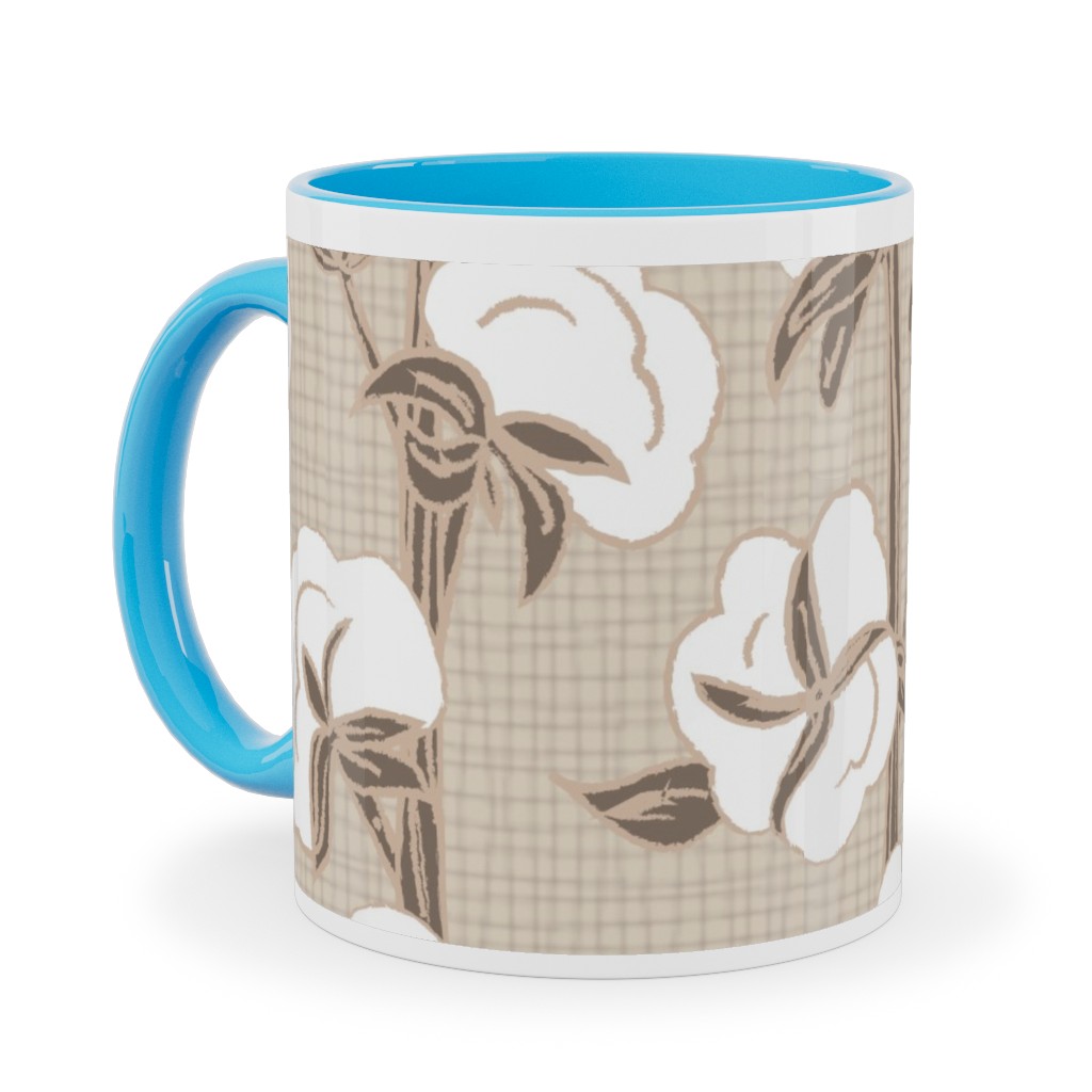 Cotton Stalk Stripe - Brown Ceramic Mug, Light Blue,  , 11oz, Beige