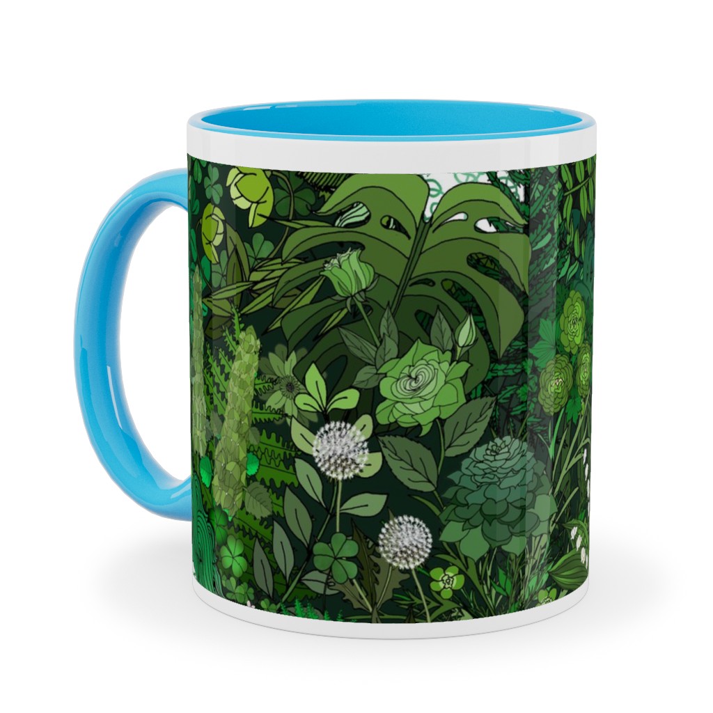 Irish Unicorn in a Green Garden Ceramic Mug, Light Blue,  , 11oz, Green