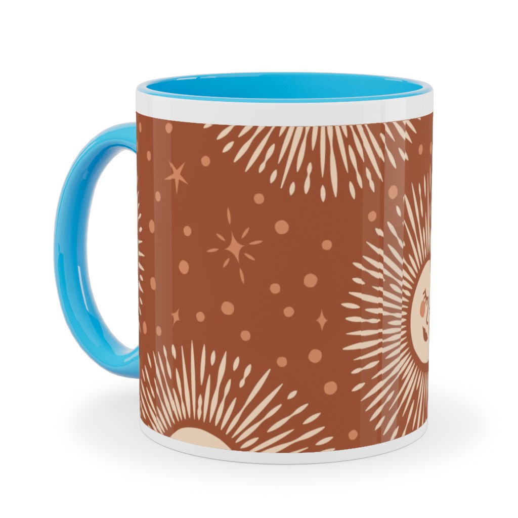 Golden Sun - Multidirectional - Rust Brown Ceramic Mug, Light Blue, , 11oz, Orange, Orange