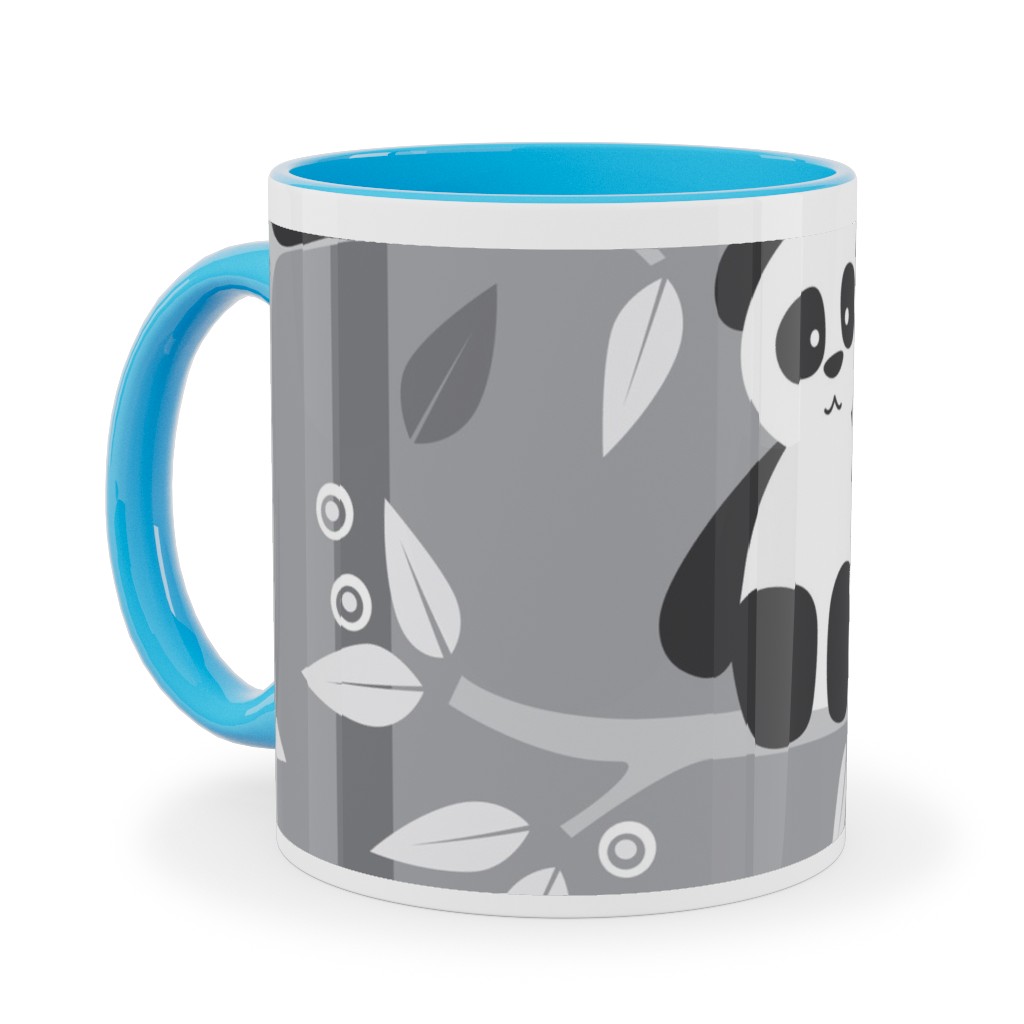 Pandas and Bamboo Ceramic Mug, Light Blue,  , 11oz, Gray