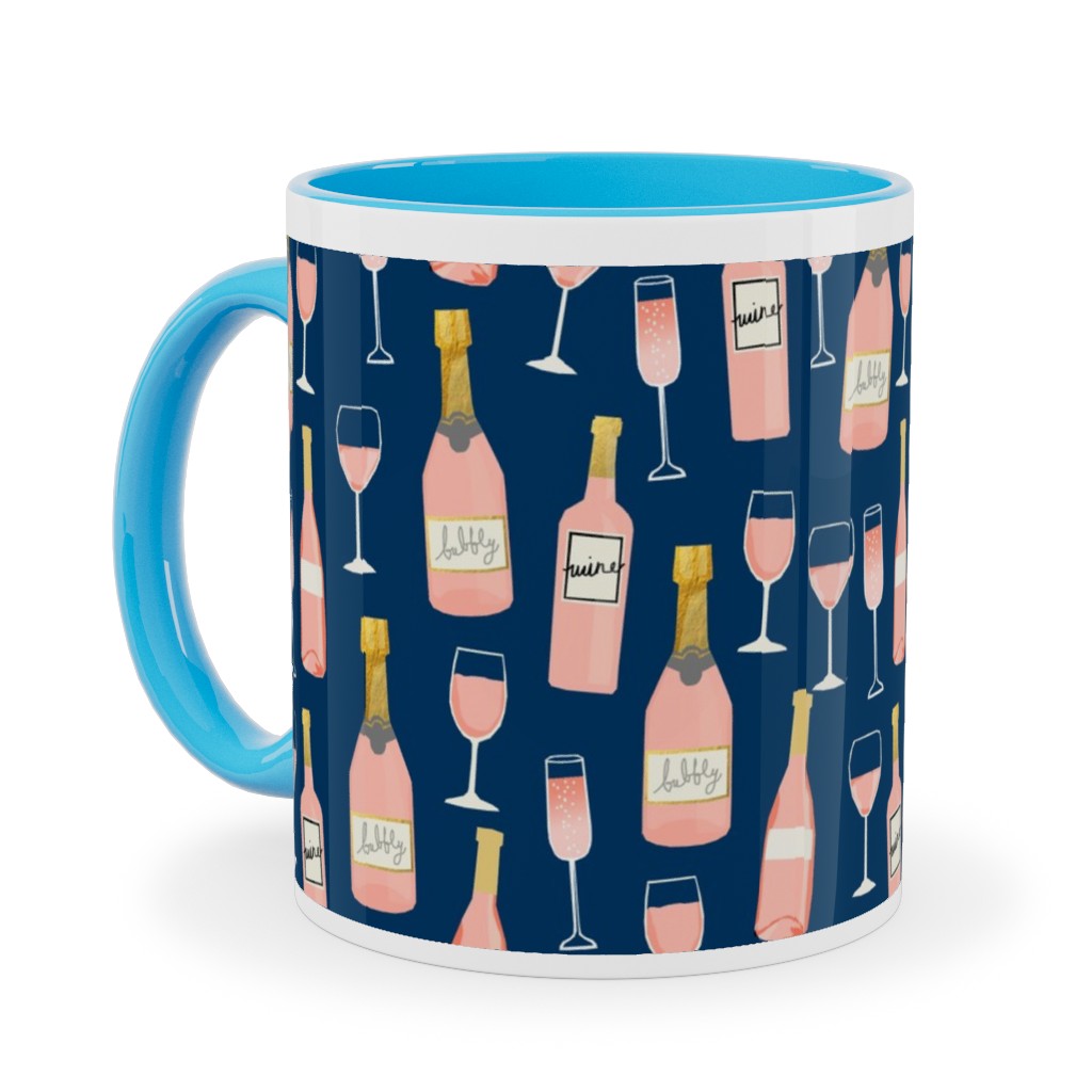 Rose All Day Wine Ceramic Mug, Light Blue, , 11oz, Blue, Deep Night