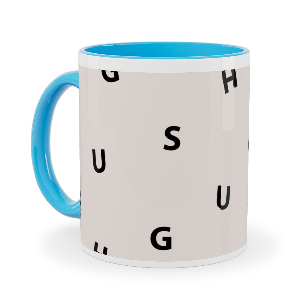 Sweet Hugs Typography - Pale Nude Ceramic Mug, Light Blue, , 11oz, Beige, Pearl
