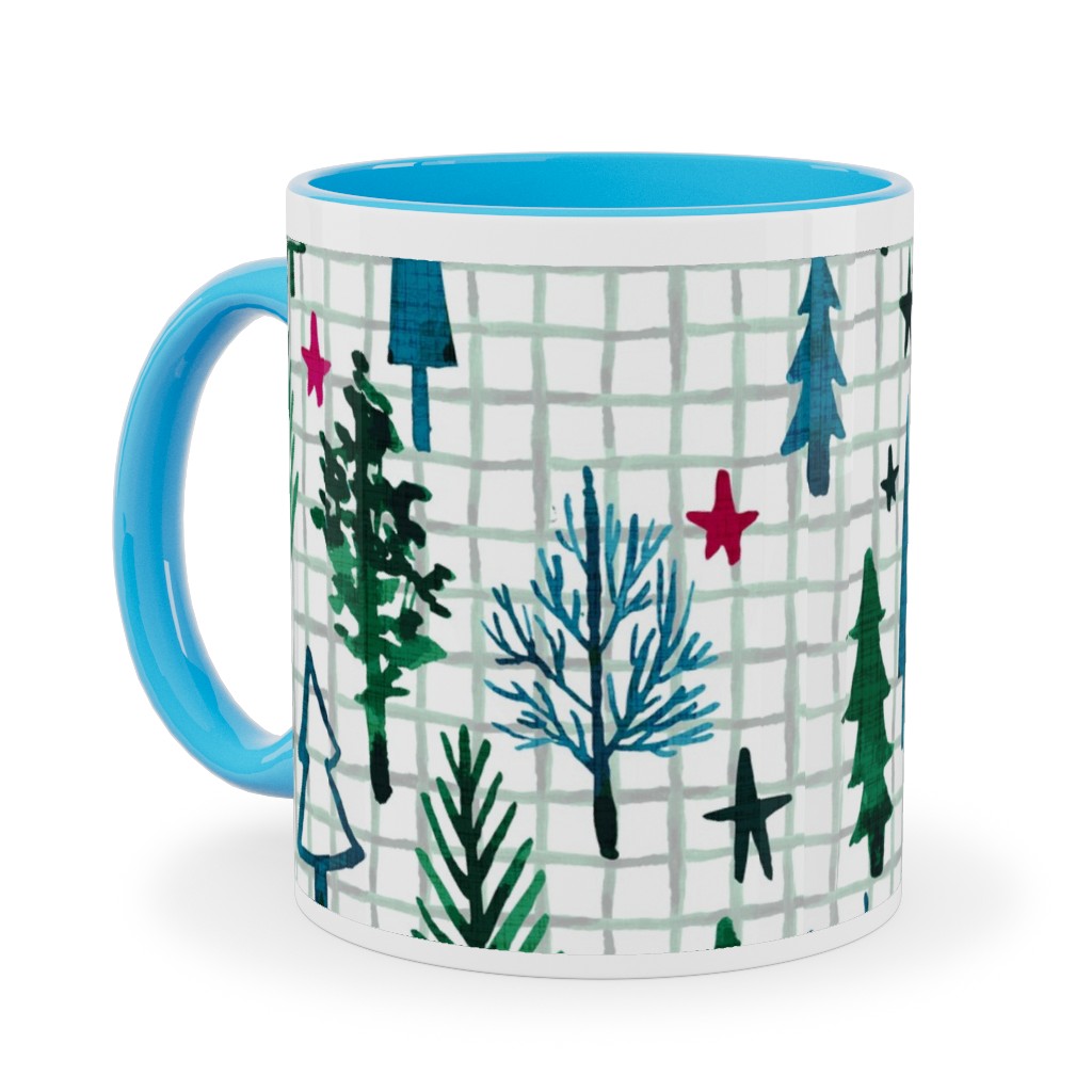 Noel Collection - Winterscape Ceramic Mug, Light Blue, , 11oz, Green, Classic Green