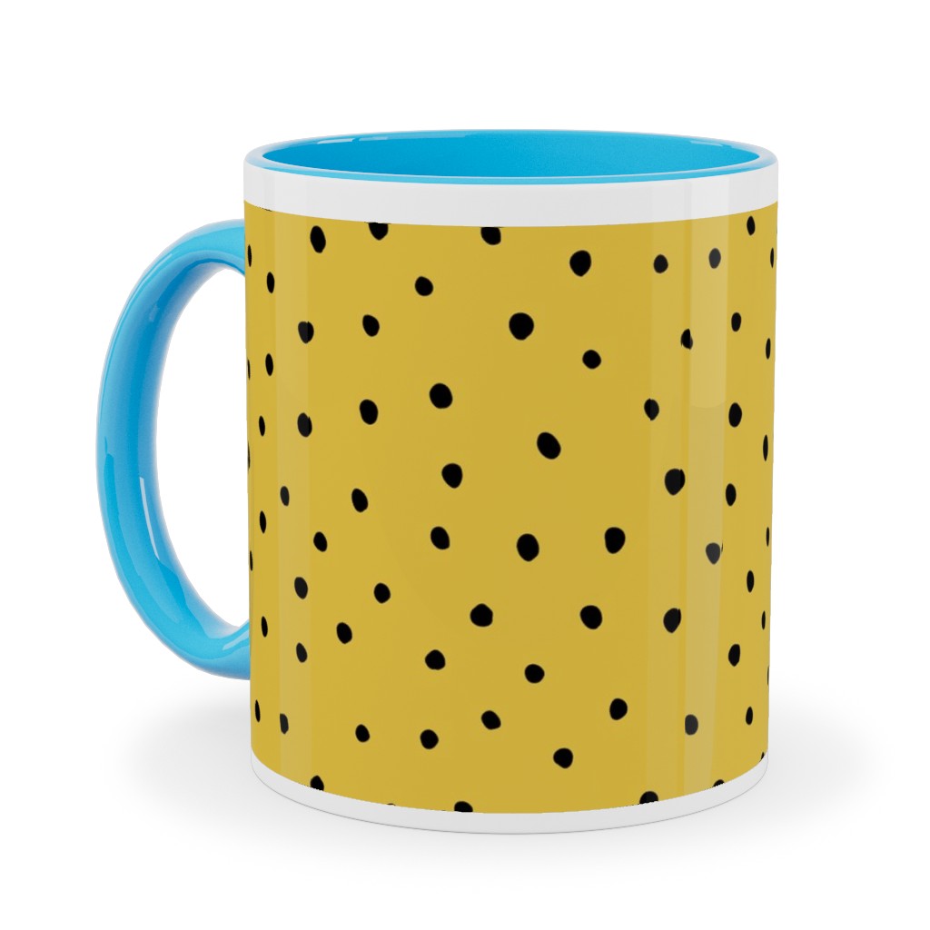 Minimal Dots - Abstract Rain Drops - Black and Yellow Ceramic Mug, Light Blue, , 11oz, Yellow, Classic Yellow