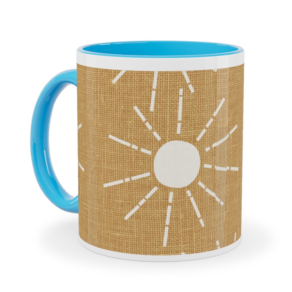 Summer Sunshine - Mustard Yellow Ceramic Mug, Light Blue,  , 11oz, Yellow