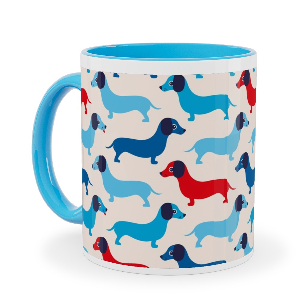 Retro Dachshund Dogs Ceramic Mug, Light Blue,  , 11oz, Blue